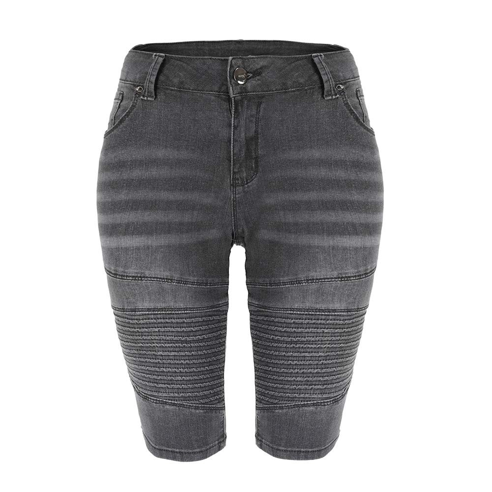 THUNDER STAR Women's Ripped Denim Bermuda Shorts - Distressed Knee-Length Stretch Jeans Shorts | Casual Summer Outfit, Beach Wear & Street Style Fashion