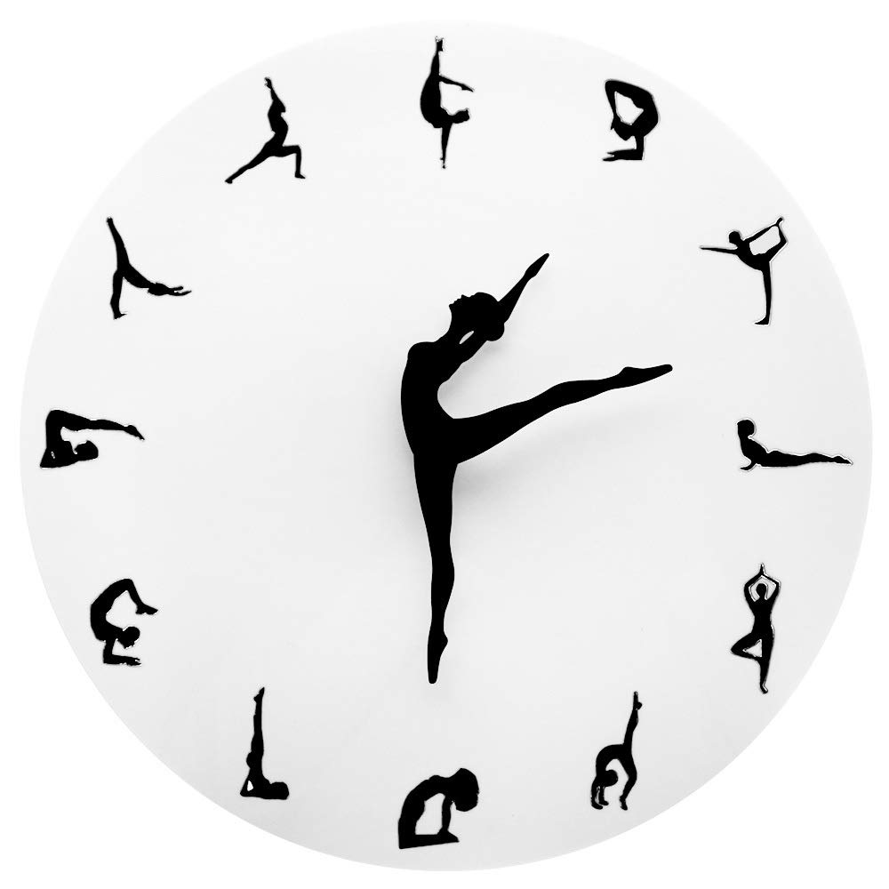 Silent Modern Yoga Postures Wall Clock - Bedroom, Bathroom & Dining Room Decor | Perfect for Yoga Studios, Fitness Spaces & Relaxation Gifts