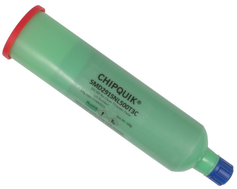 Chip Quik SMD291SNL500T3C No-Clean SAC305 Solder Paste in Cartridge - 500g (T3) for SMD PCB Repair & Electronics Assembly