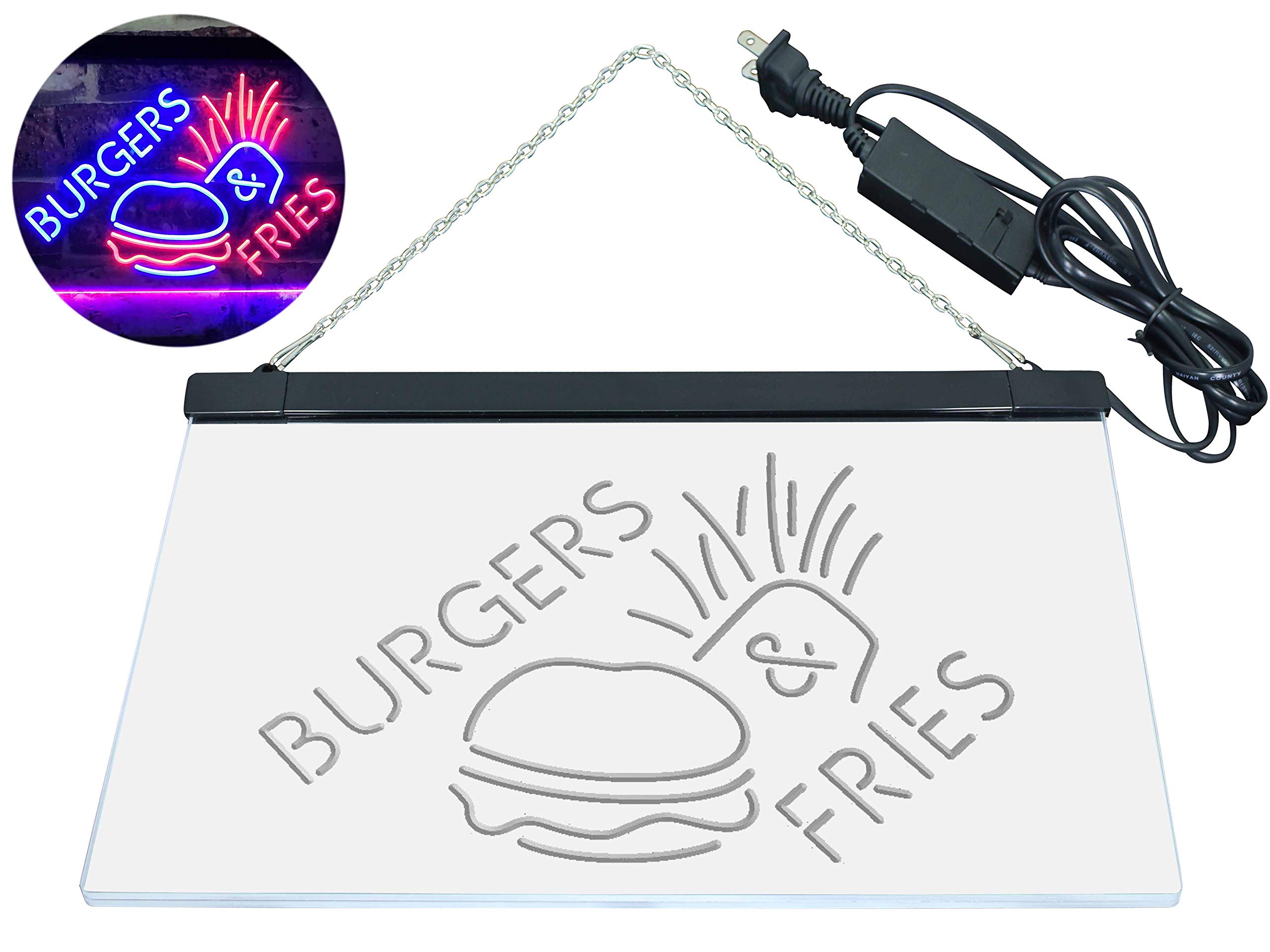ADVPRO Fast Food LED Neon Sign - 24x16 Inch Blue & Red Burgers & Fries Open Shop Sign - Perfect for Restaurants, Diners & Retro Home Decor