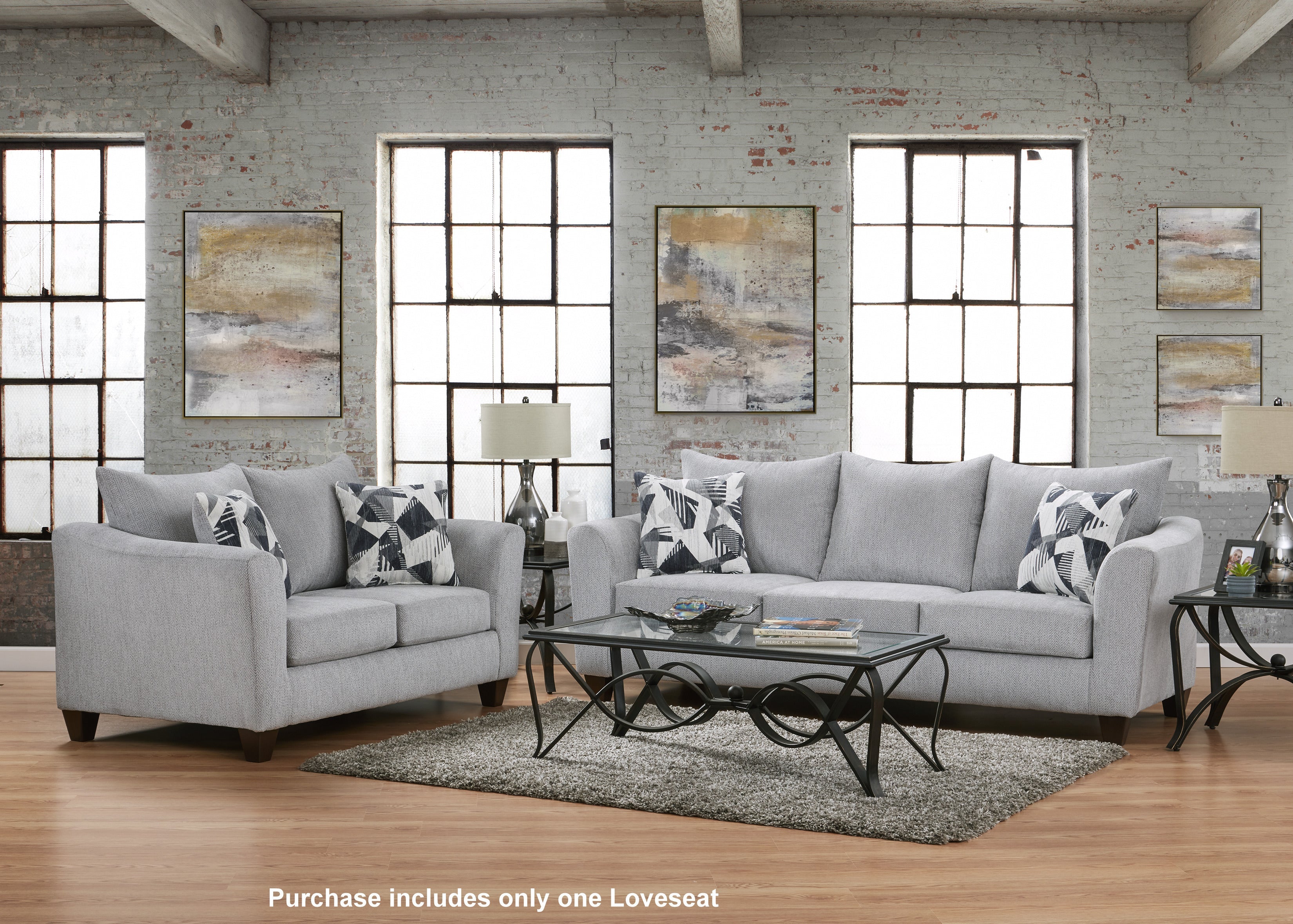 Duleek Upholstered Stationary Loveseat - Herringbone Silver Fabric Small Sofa for Living Room, Apartment & Office | Perfect for Cozy Seating & Home Decor