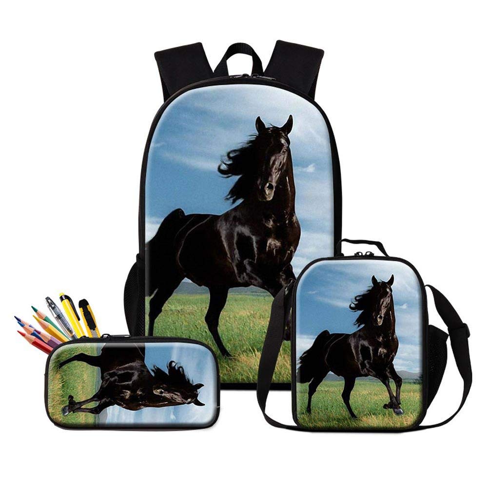 Horse Print Backpack with Cooler Compartment - Durable School Bookbag for Boys & Girls, Animal Themed Satchel Bag with Pencil Case - Perfect for School, Travel, and Outdoor Adventures
