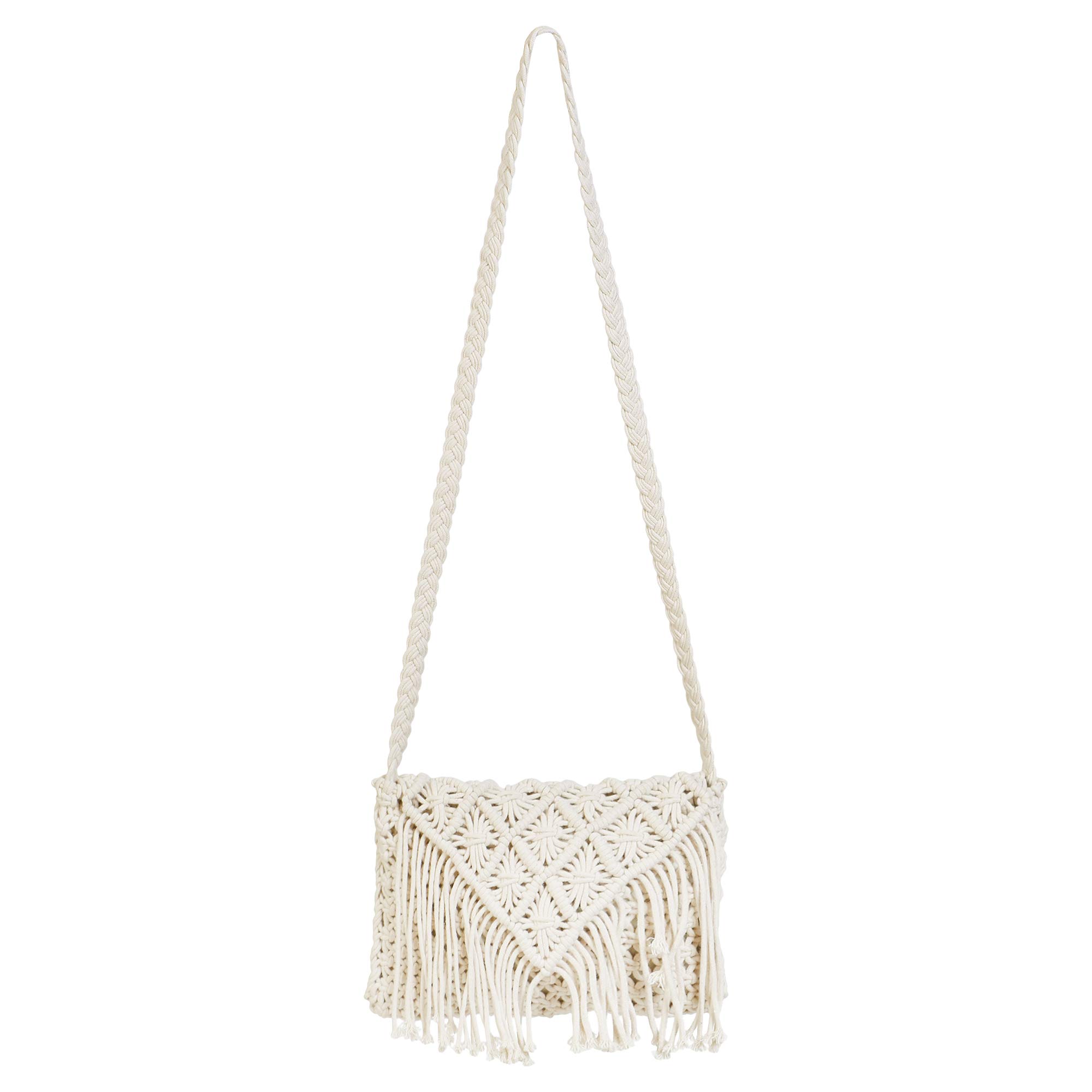 INKMILAN Women's Macrame Hand Knitted Sling Clutch Handbag - Natural White Boho Purse for Women | Perfect for Beach, Wedding, Party & Everyday Use