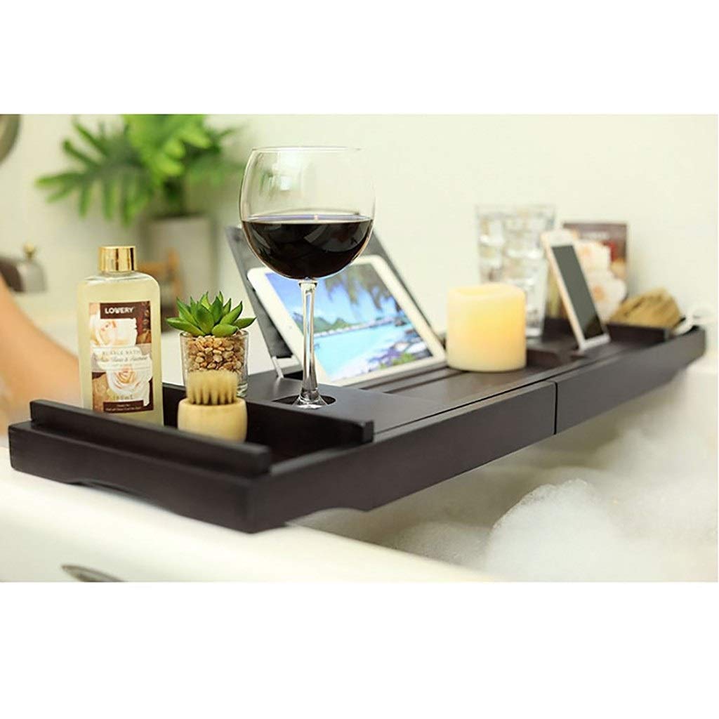 Premium Bamboo Bathtub Tray with Extendable Sides - Built-in Book/Tablet Holder, Phone Stand & Wine Glass Holder - Spa Relaxation Bath Accessories for Ultimate Self-Care Experience