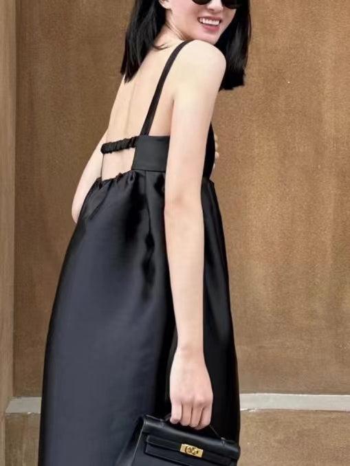 Lovevop Elegant Black Sling Dress for Women - Perfect for Dinner Dates, Cocktail Parties & Evening Events