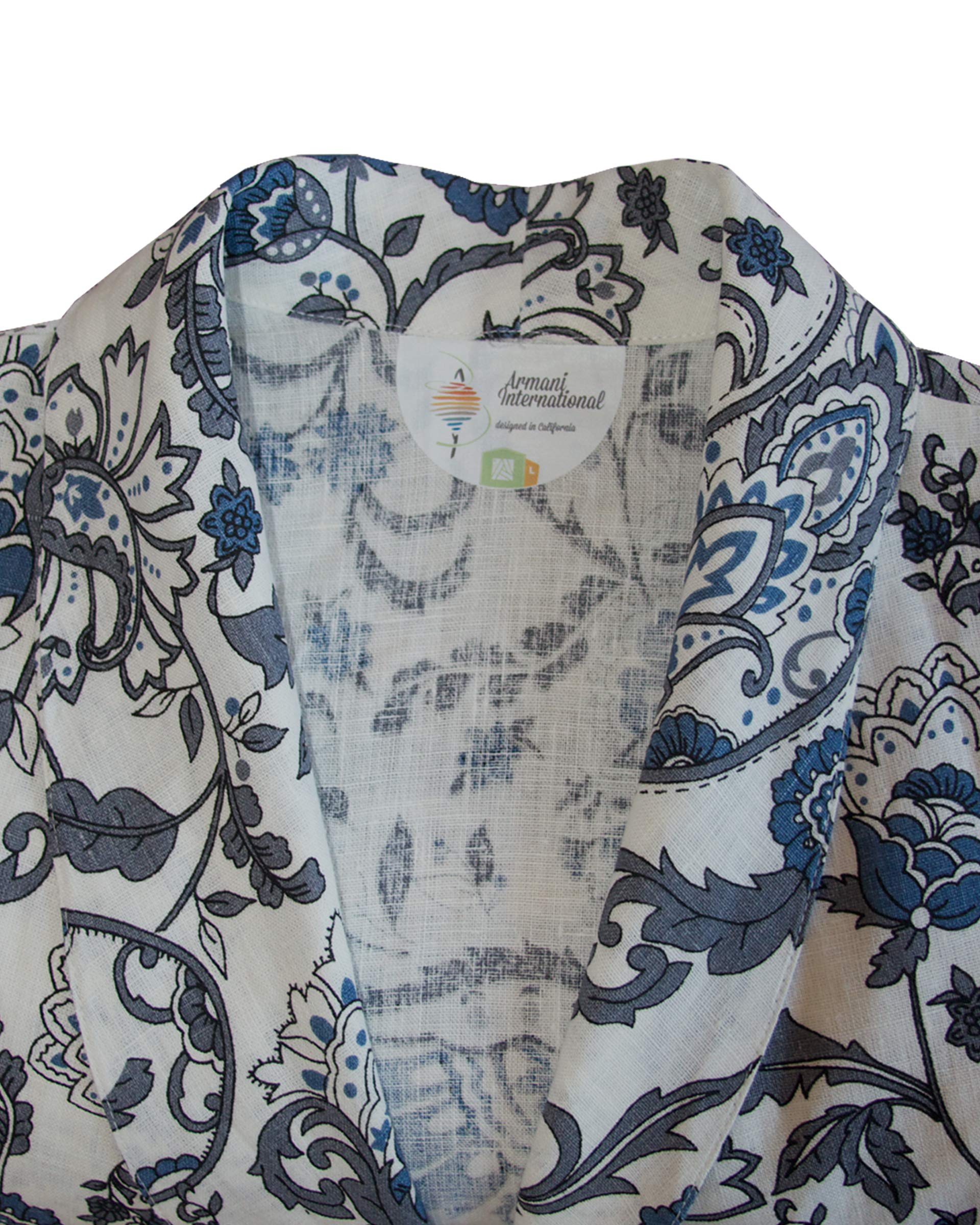 Men’s Loungewear Set - Soft Linen Printed Robe & Shorts Pajama Set - European Crafted Sleepwear for Night Relaxation & Home Comfort