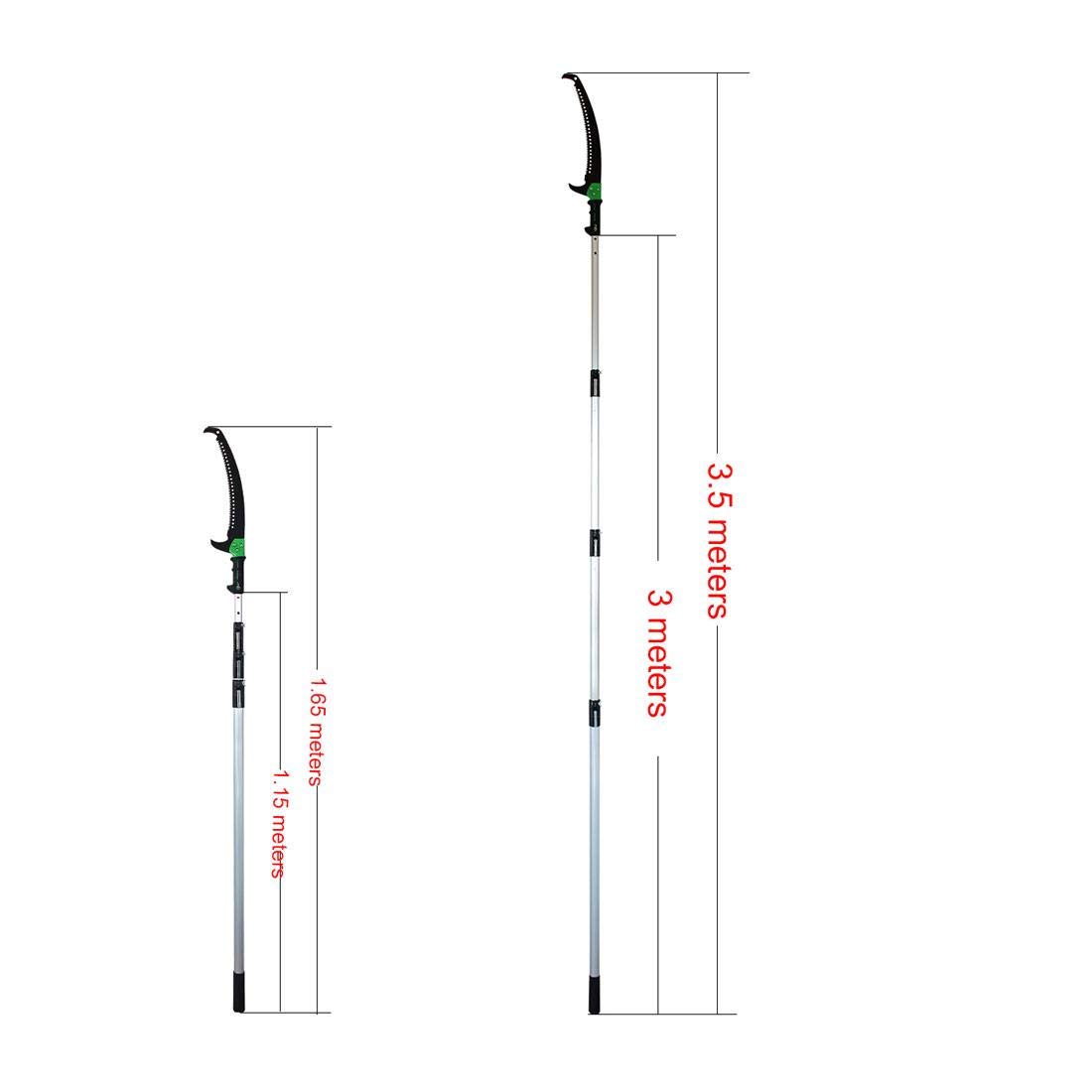 11.5FT Telescopic Tree Saw - Professional Curved Pruner with Hook & 115cm Aluminum Rod for High Branches (Up to 3.5M Reach) - Ideal for Garden Trimming & Landscaping