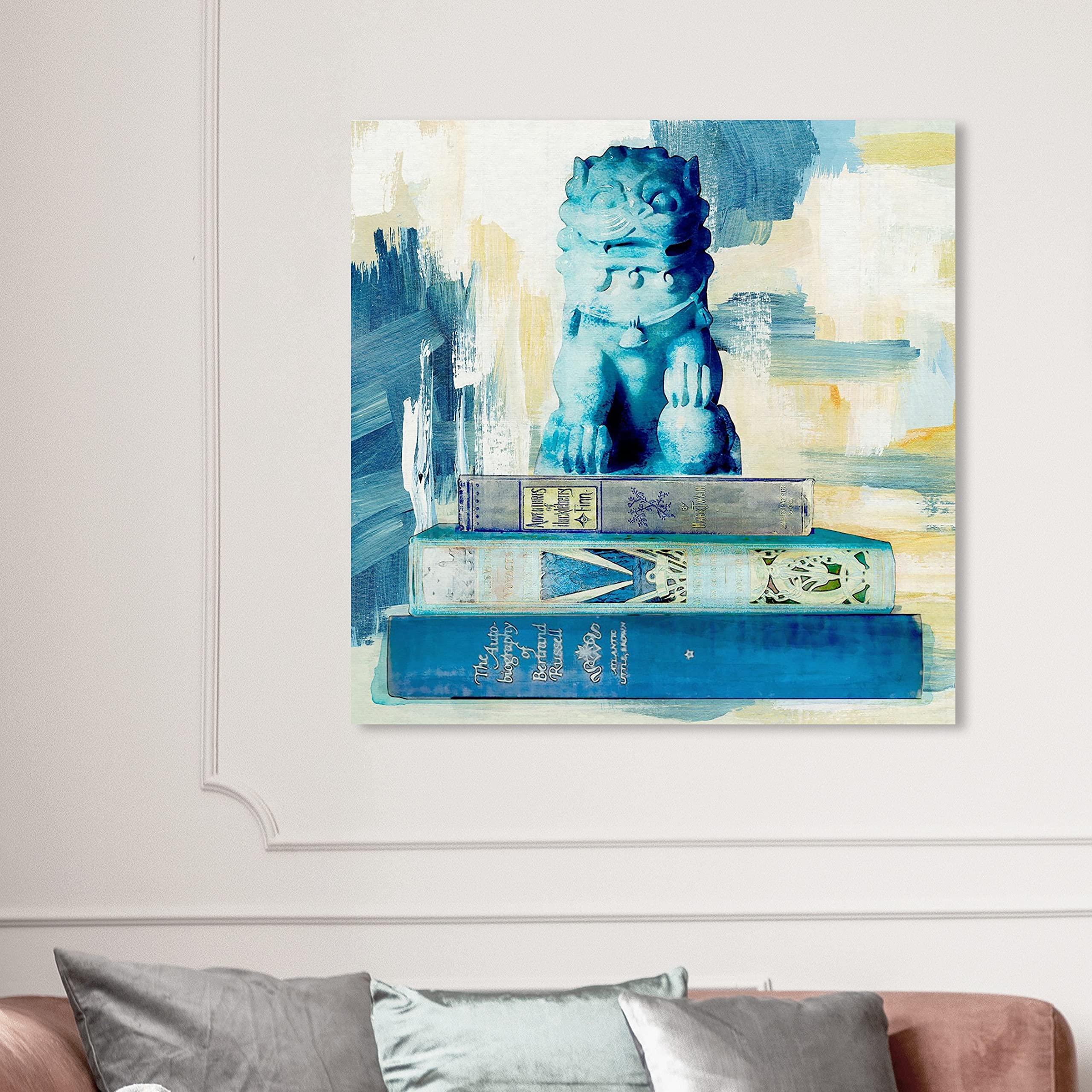 Oliver Gal Artist Co. World & Countries Wall Art Canvas Print - Julianne Taylor Exotic Classic Books Home Decor - 20x20 Inch Blue & Yellow Painting - Perfect for Living Room, Bedroom & Office Decor