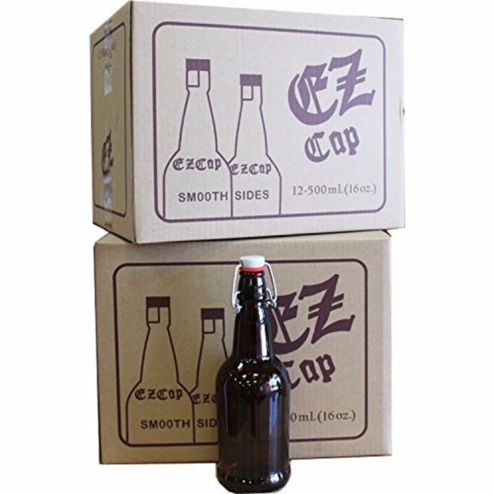 MSS 40965-2PK 16 oz Amber Glass Beer Bottles with EZ Cap - 2 Case Set (24 Bottles) - Perfect for Homebrewing, Craft Beer Storage & DIY Beverage Bottling