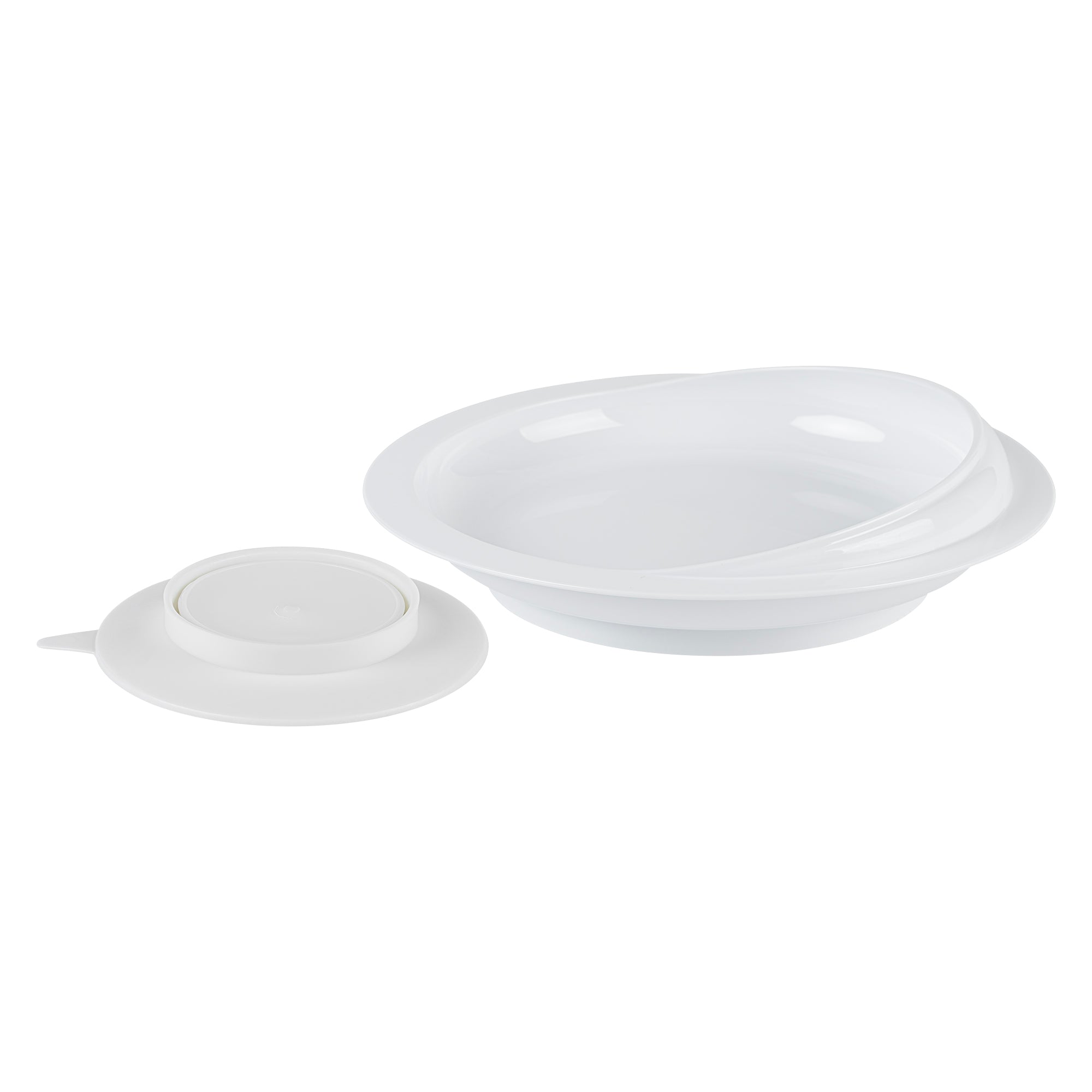 Adapt Tek Round White Plastic Scoop Plate - Spillproof Suction Base Bowl (9x9x2.25 Inches) - Perfect for Baby Feeding, Pet Food & Snack Serving - 1 Count Box