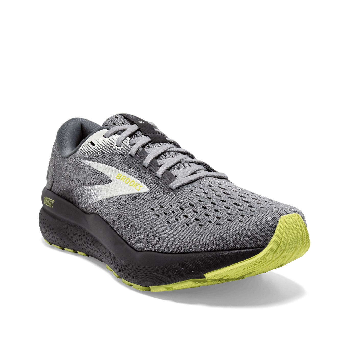 Brooks Ghost 16 Running Shoes for Men (2E Wide Width) - Primer/Grey/Lime | Cushioned Road Running & Jogging Sneakers for Daily Training & Marathon