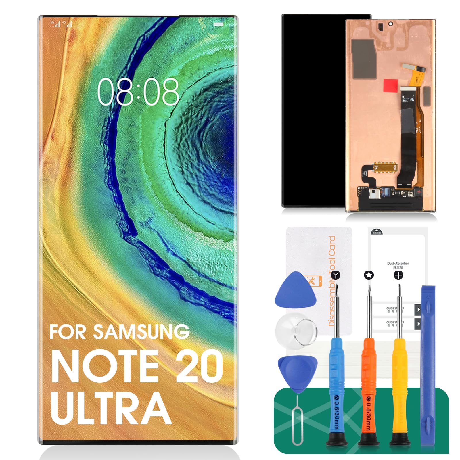 Original Samsung Galaxy Note 20 Ultra 5G/4G AMOLED LCD Screen Replacement with Touch Digitizer & Tools - Black | DIY Phone Repair Kit for Cracked/Broken Displays
