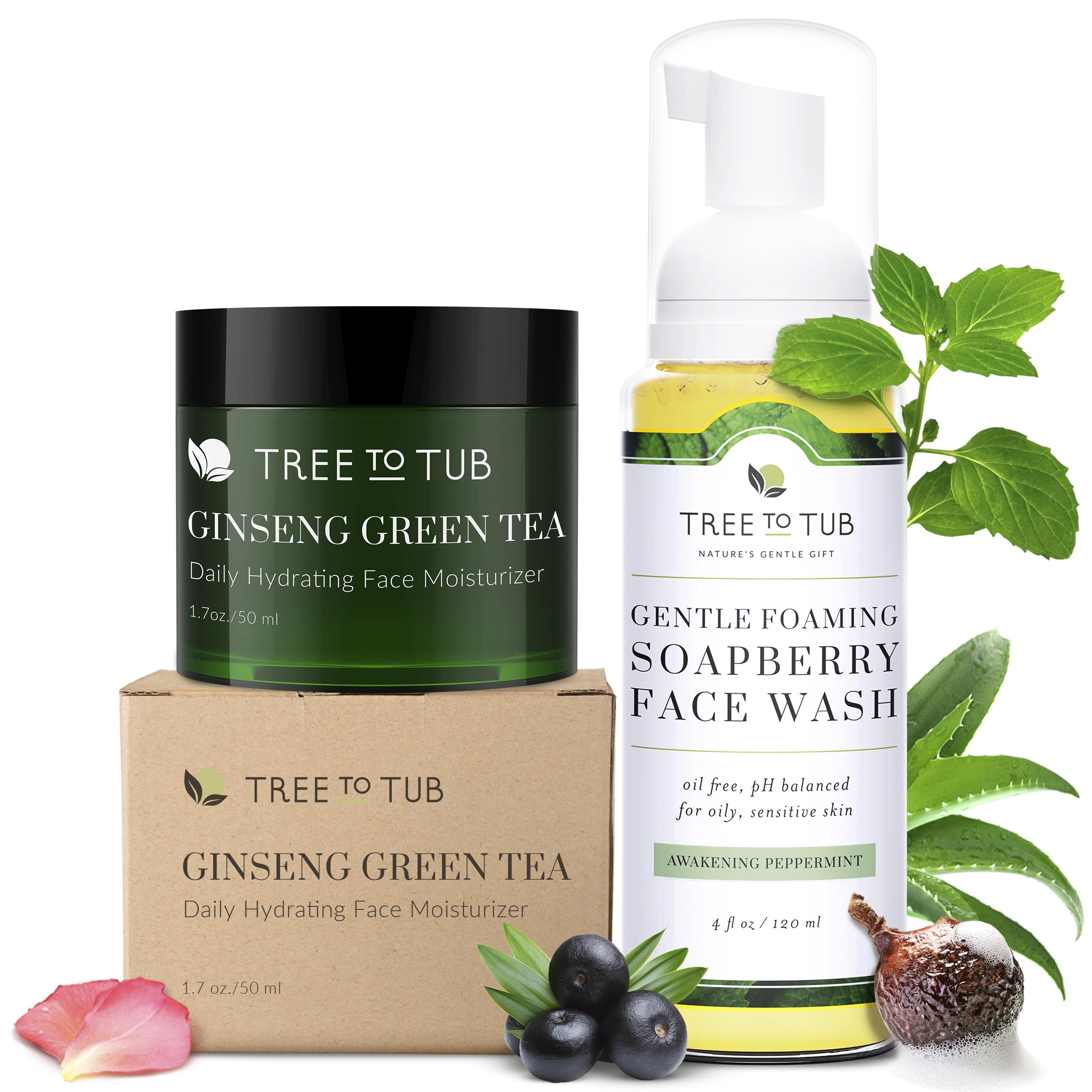 Tree to Tub Hydrating Face Moisturizer & Gentle Tea Tree Face Wash for Sensitive Skin - Oil Control for Oily/Combination Skin & Deep Hydration for Dry Skin - Dermatologist Tested for Men & Women - Perfect for Daily Skincare Routine & Post-Workout Refreshment