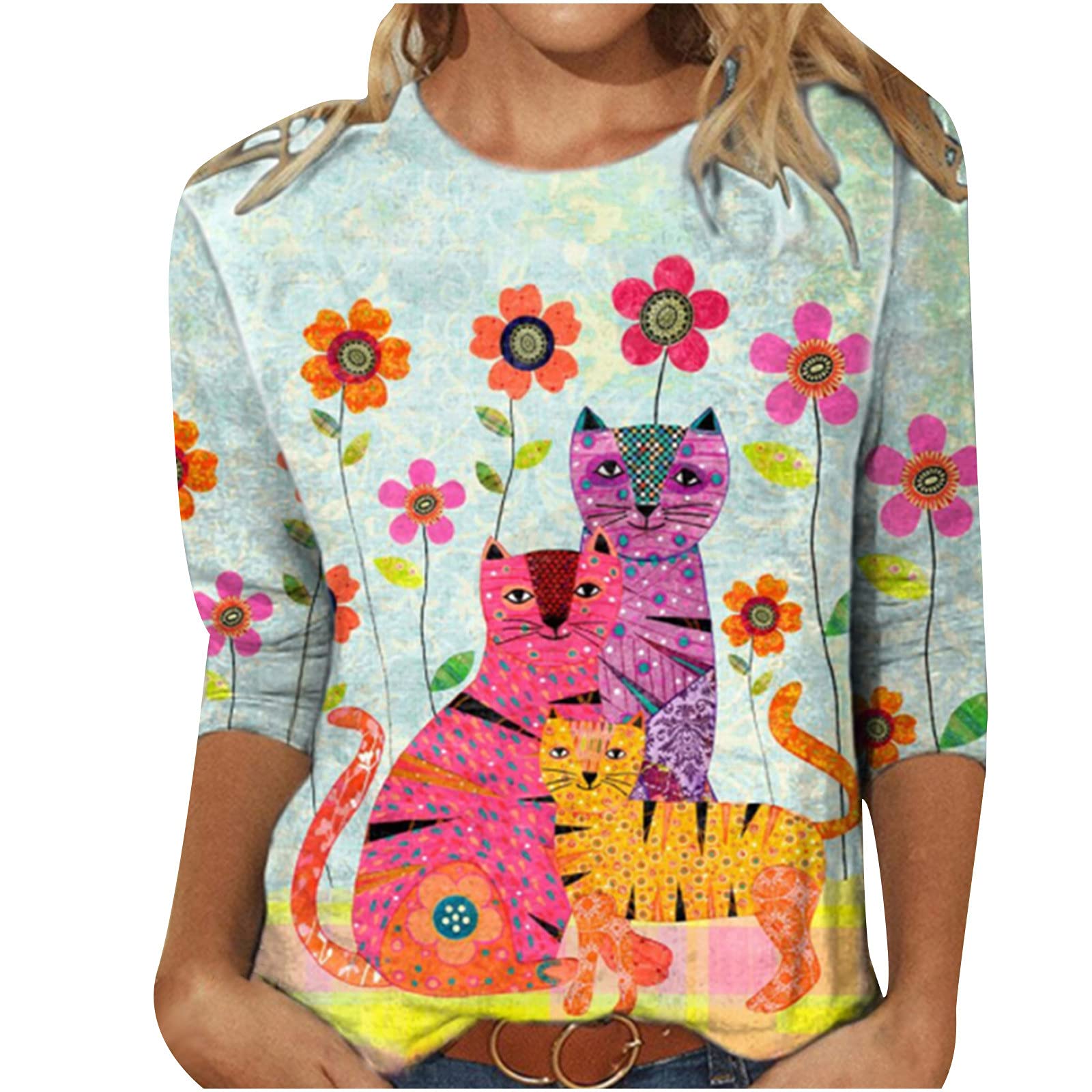 Women's Summer Long Sleeve Tunic Tops - Casual Loose Comfortable Crewneck Sweatshirts with Trendy Cute Patterns - Perfect for Beach Outings, Travel, and Everyday Wear