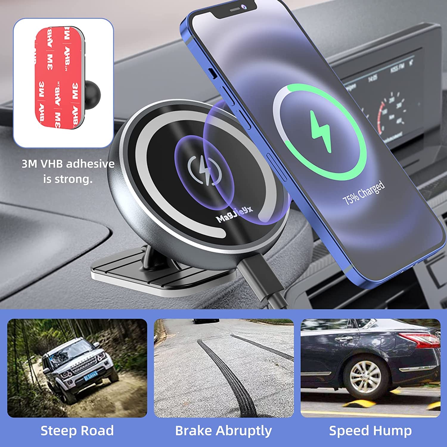 Magnetic Car Phone Holder with Magsafe Wireless Charger - Fast Charging Compatible with iPhone 16/15/14/13/12 Pro Max/Mini & Magsafe Cases - Air Vent & Dashboard Mount - Perfect for Road Trips & Commuting