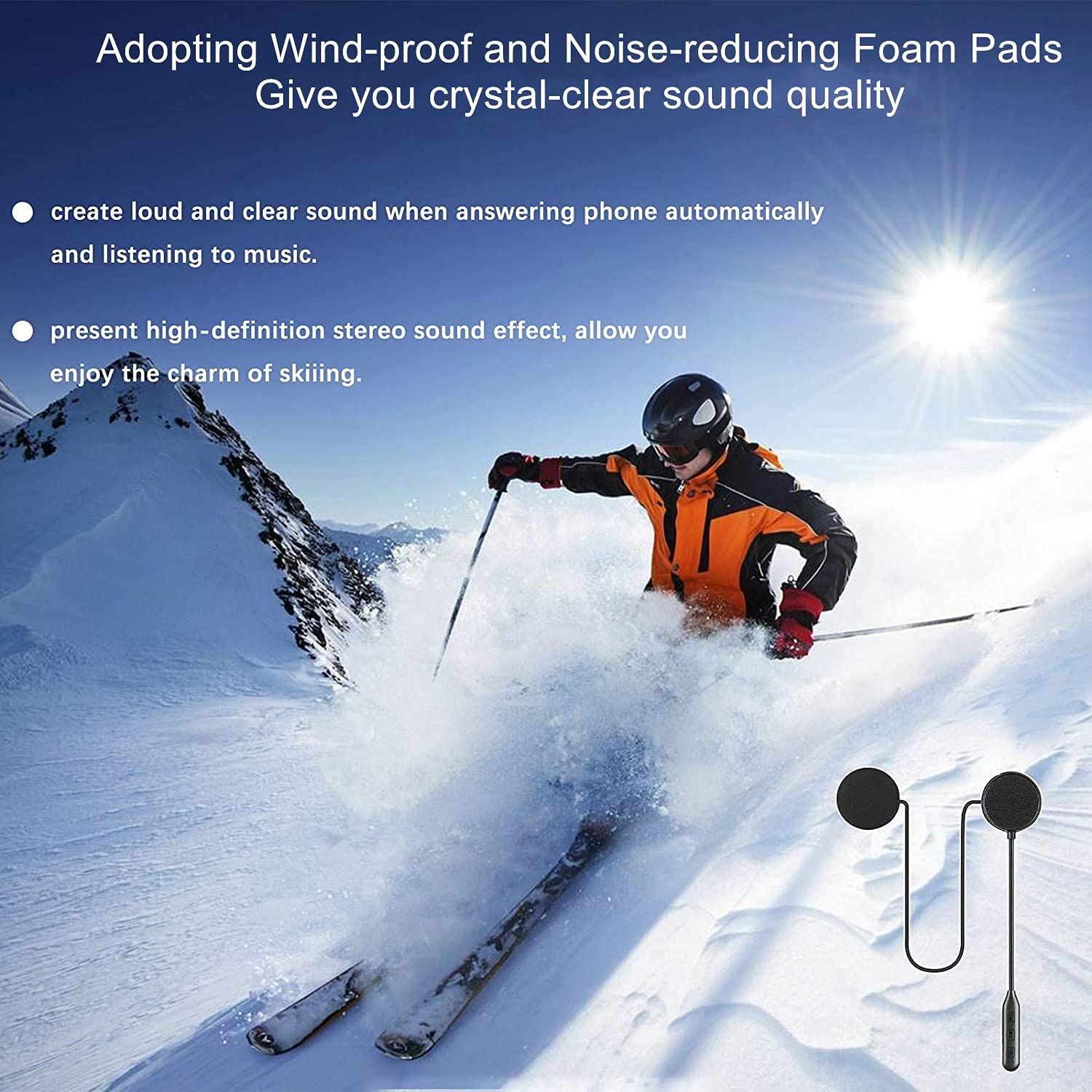 Motorcycle Bluetooth Headset 5.0 - Waterproof Helmet Speakers with Stereo Sound, Hands-Free Calling, Auto Answer & GPS Navigation for Riding, Skiing & Outdoor Adventures (60H Playtime)