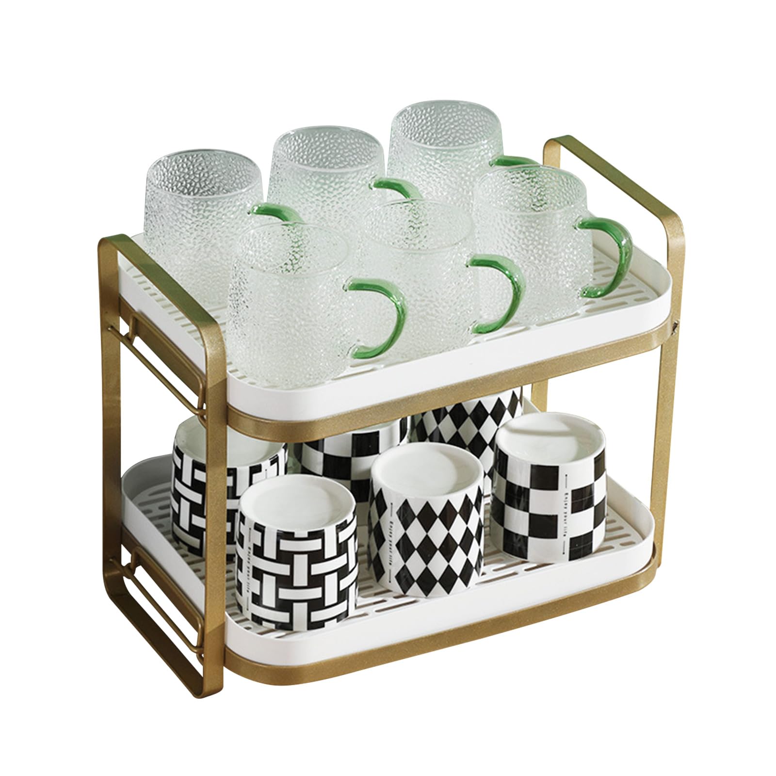 CYEAH 2-Tier Kitchen Cup Drying Rack with Removable Drain Tray - Space Saving Mug Organizer for Coffee Glasses, Bowls & Spice Jars - Perfect for Small Kitchens, Coffee Shops & Home Organization