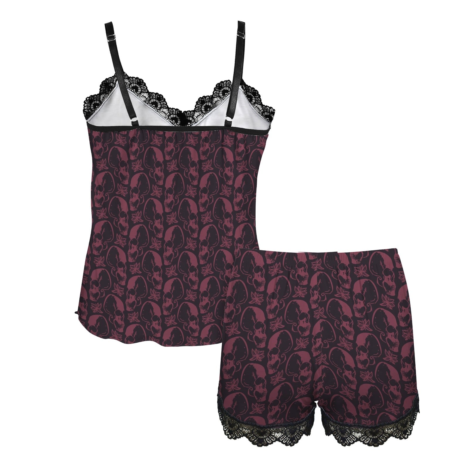 Stylish Purple Skulls Women's Lace Camisole Pajama Set - Soft Sleepwear for Women, Comfortable Nightwear for Lounge & Bedtime - Perfect for Sleepovers, Relaxing at Home, and Romantic Evenings