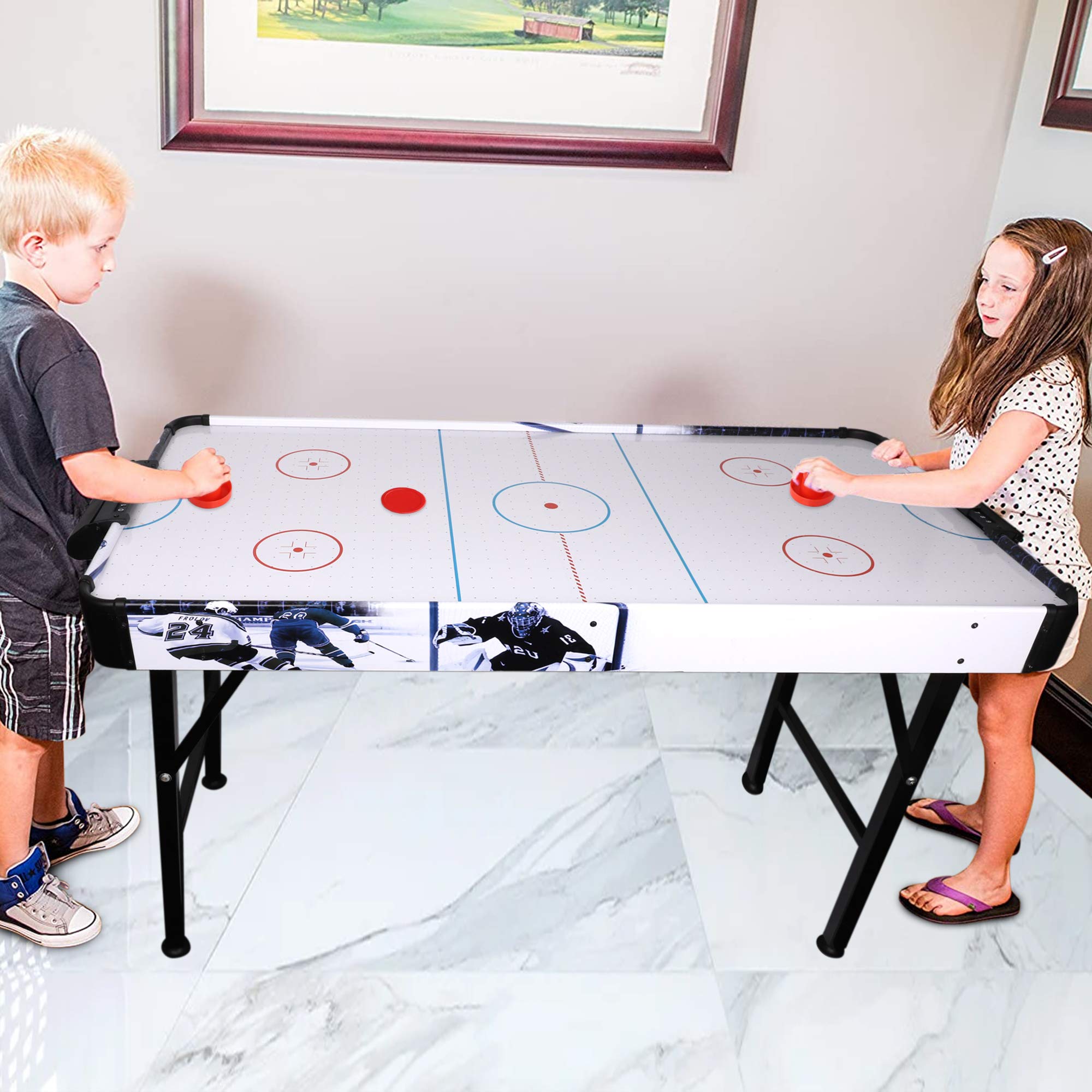 Electric Powered Air Hockey Table for Kids & Adults - Foldable Tabletop Game for Indoor Fun - Perfect for Family Game Nights, Parties & Playrooms