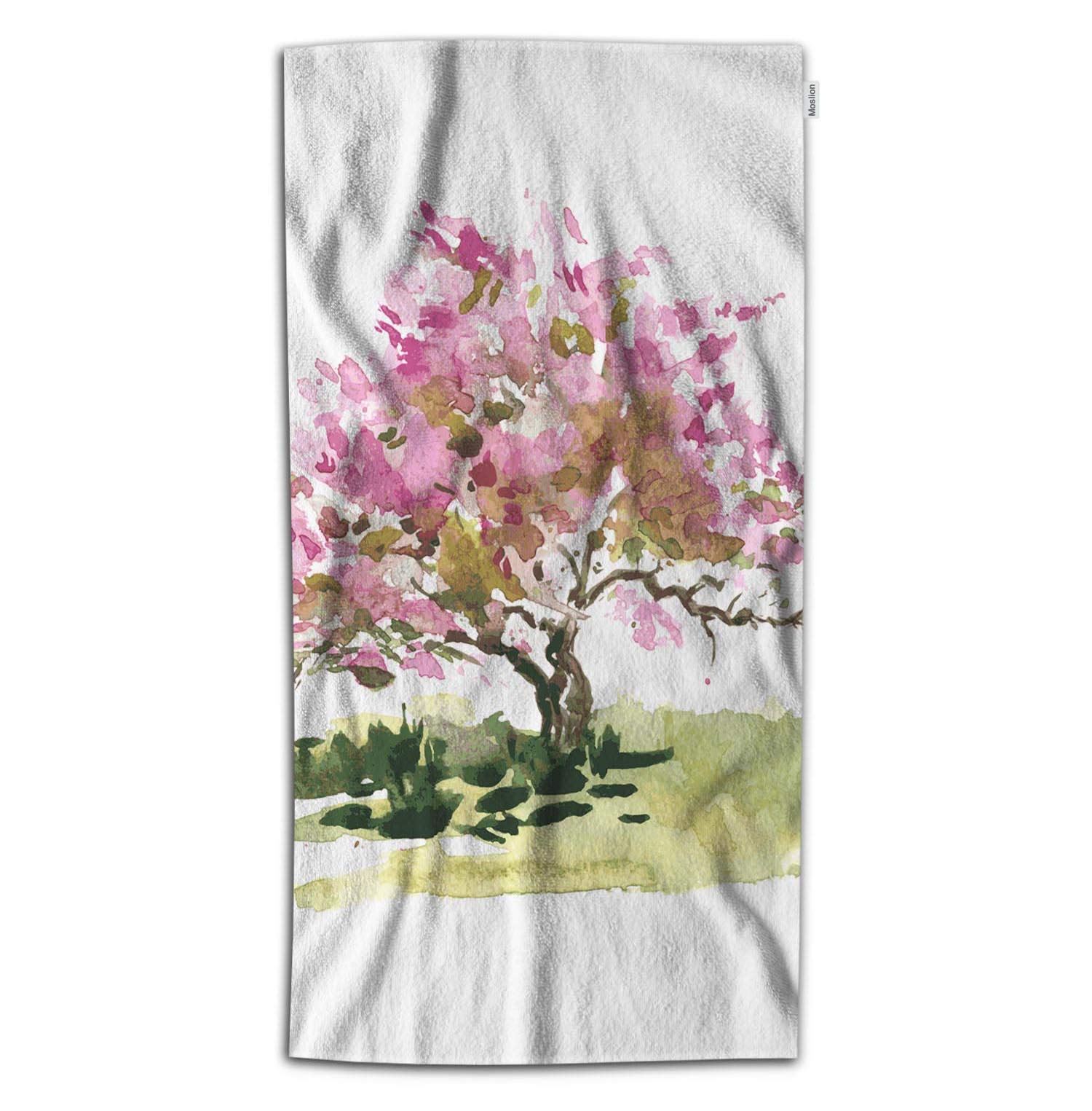 **Premium Floral Bath Towel - Cherry Blossom Tree & Peach Flower Design, Soft Microfiber, 32x64 Inch (Pink & Green) - Ideal for Kids, Baby, Beach, Bathroom & Home Decor**    *(Use Cases: Perfect for beach outings, spa days, kids' bath time, nursery decor, and cozy home accents.)*