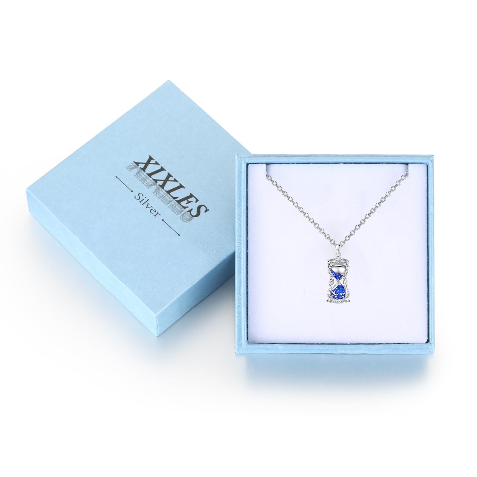 925 Sterling Silver Blue Hourglass Pendant Charm Necklace for Women - Elegant Jewelry Gift for Birthday, Anniversary & Special Occasions