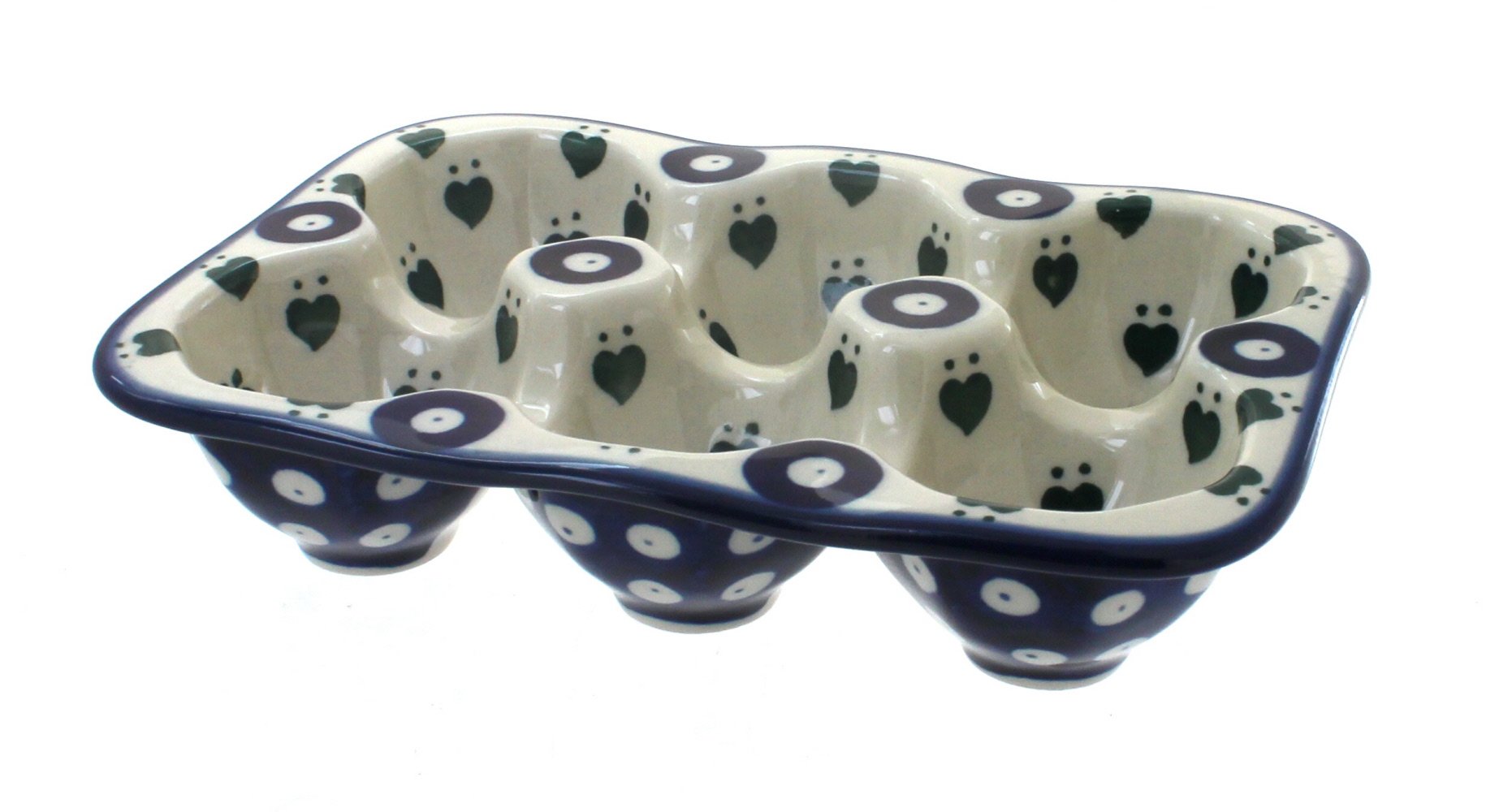 Blue Rose Polish Pottery Alyce Egg Tray - 6 Count Handmade Ceramic Egg Holder for Easter, Kitchen Decor & Dining Table Centerpiece