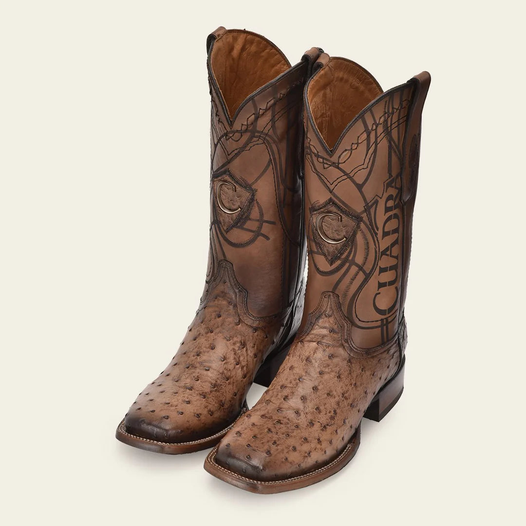 Premium Men's Western Cowboy Rodeo Boots - Genuine Ostrich Leather & Almond Toe - Comfortable Riding & Country Style Footwear for Ranch Work, Line Dancing & Outdoor Adventures