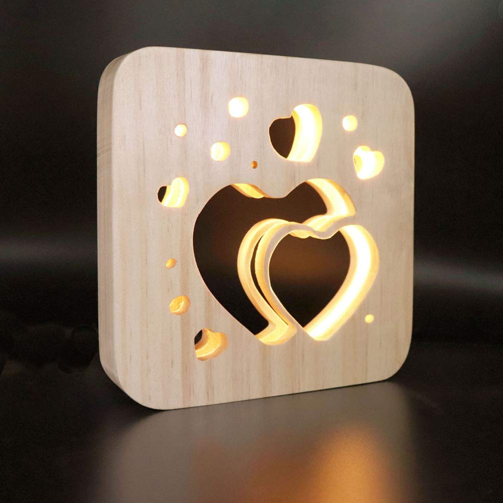 Romantic Wooden Heart Light Table Lamp - Decorative Hollow Night Light for Bedroom, Desk, Valentine's Day, Wedding Centerpiece & Party Decor - Warm Ambient Lighting for Home Decor & Special Occasions