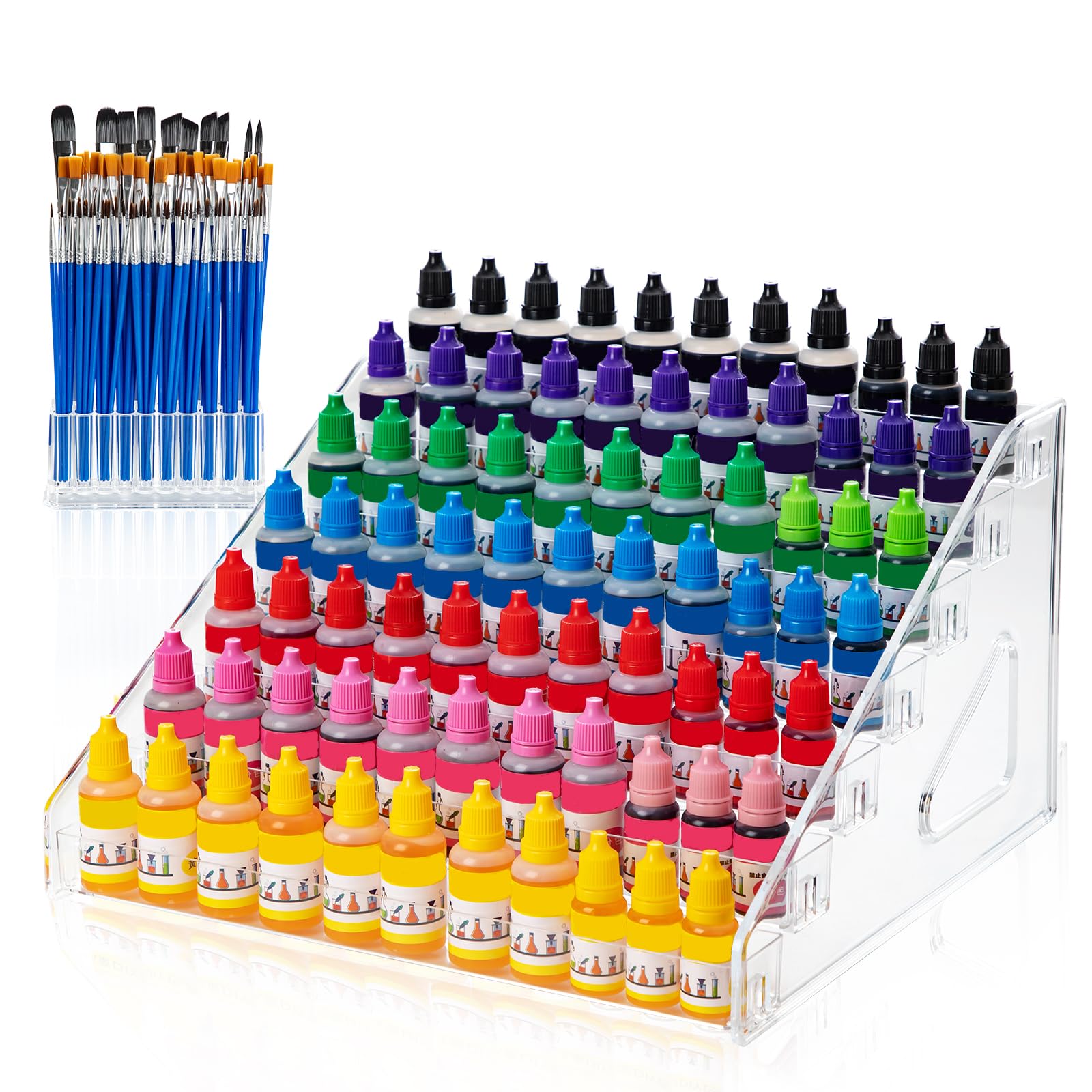 7-Tier Acrylic Paint Organizer with Brush Holder - Perfect for 2oz Tubes, Nail Polish, Alcohol Inks & Essential Oils | Compact Storage Shelf for Art Supplies, Makeup & DIY Crafts | Ideal for Artists, Crafters & Home Organization