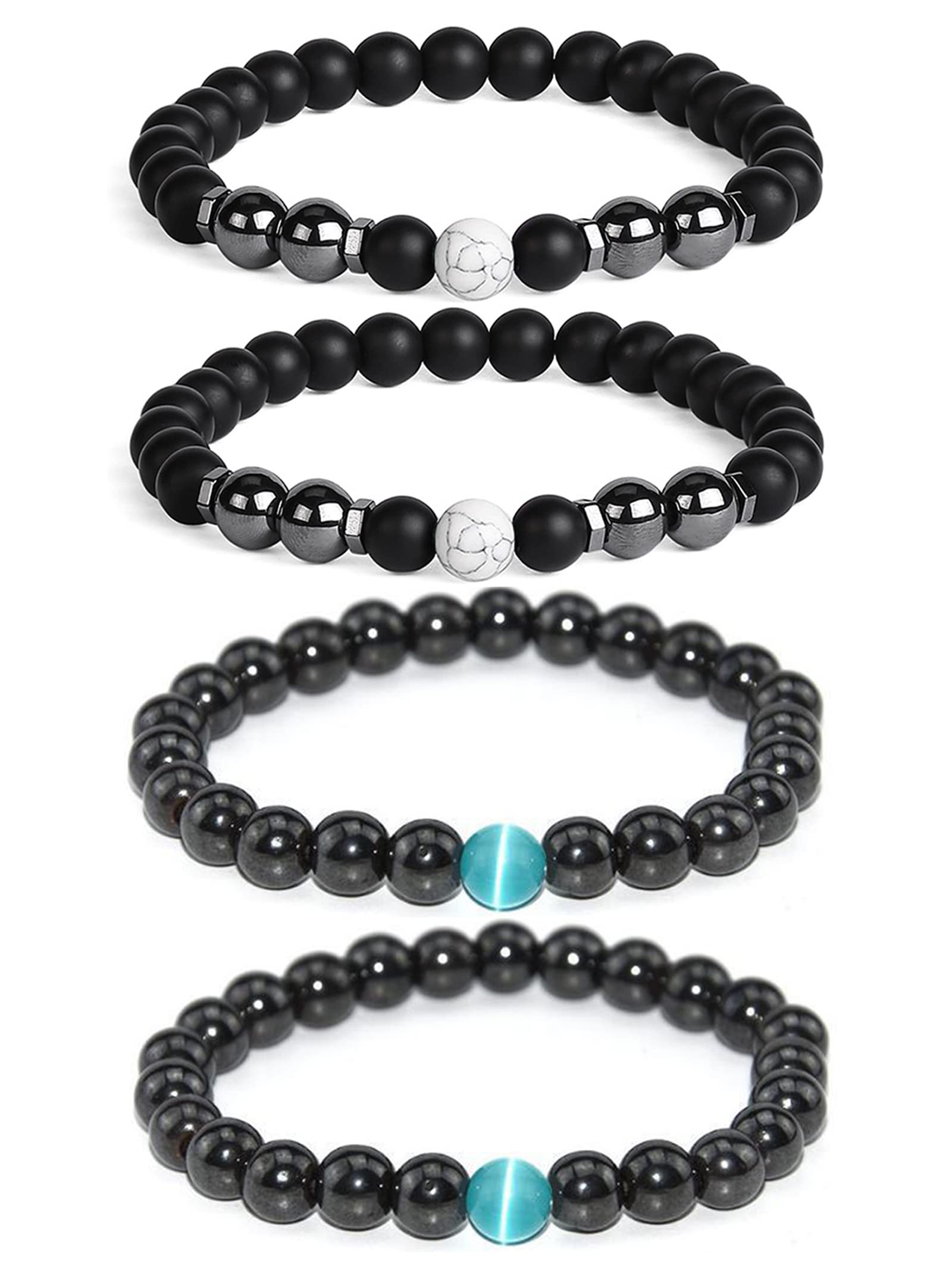 4PCS Black Obsidian Anklet & Bracelet Set - Magnetic Therapy Jewelry for Women & Men - Anti-Swelling, Anti-Anxiety, Stress Relief - Perfect for Yoga, Meditation & Daily Wear