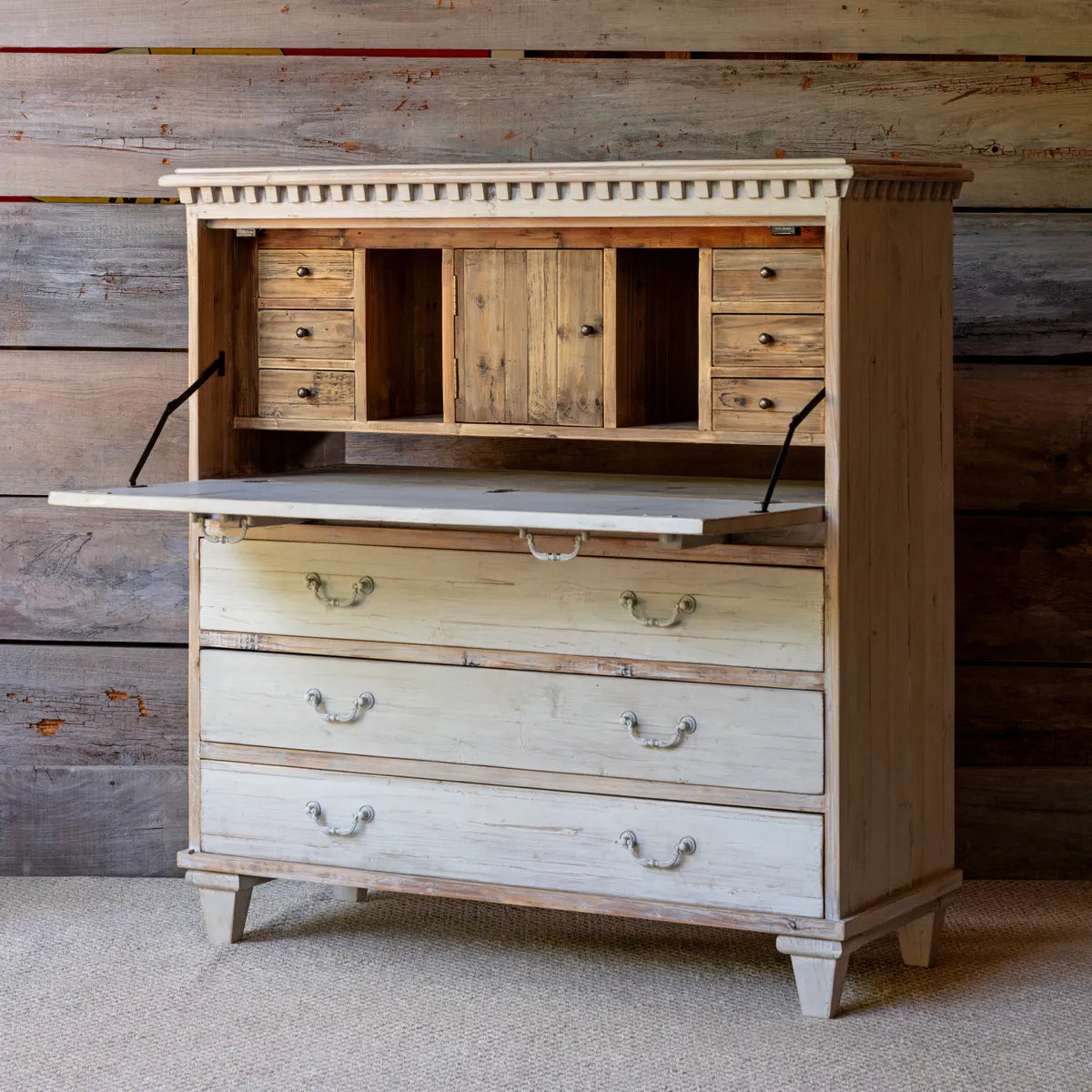 Vintage French Style Secretary Desk with Drop Down Writing Surface - Elegant Home Office Furniture for Small Spaces & Apartment Living