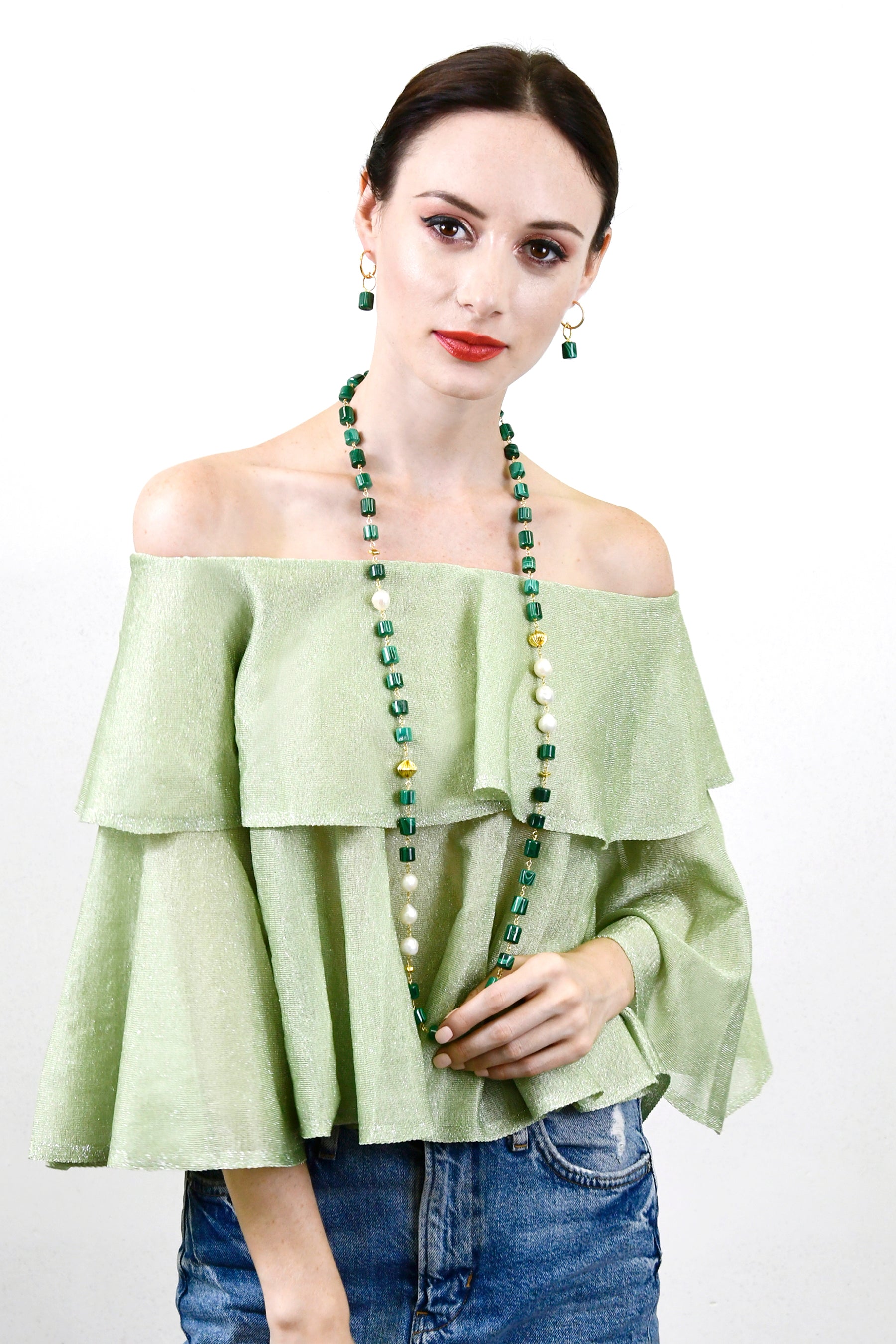 Malachite Simple Earrings AE032 - Natural Green Stone Dangle Earrings for Women | Boho Chic Jewelry for Everyday Wear & Special Occasions