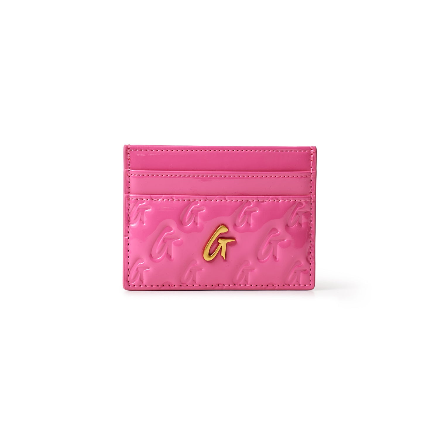 Luxury Monogram Gold Card Holder with Mirror - Hot Pink | Elegant Wallet for Women | Perfect for Parties, Clubbing & Everyday Use