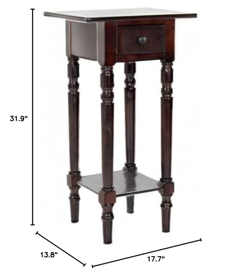 Dark Cherry Wood End Table Set of 2 - Modern Side Table for Living Room, Bedroom & Office - Home Square Solid Wood Nightstand with Storage Shelf