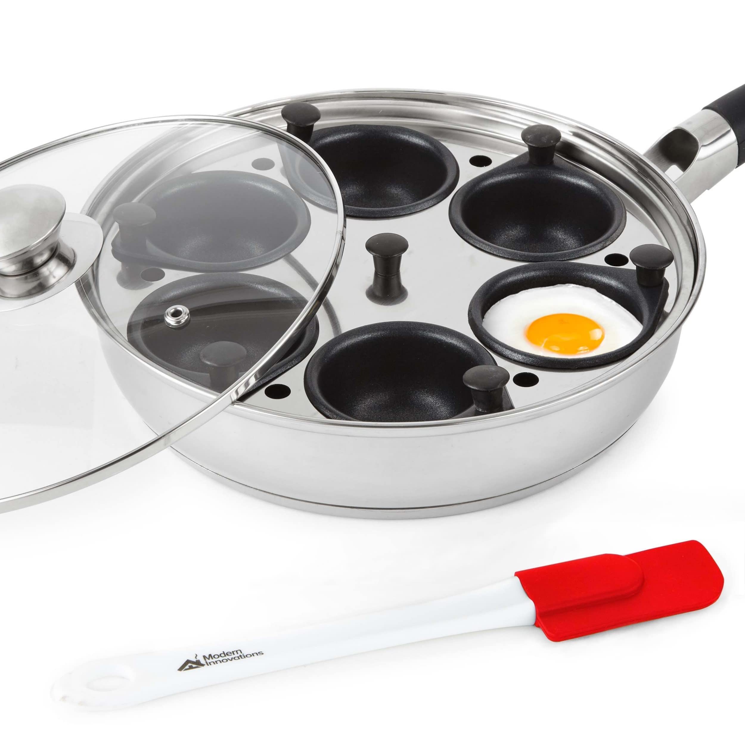 Nonstick Stainless Steel Egg Poacher Pan – 6-Cup Poached Egg Maker with Silicone Spatula & Handle | Perfect for Breakfast, Brunch, and Healthy Cooking | Ideal for Home Chefs and Restaurants