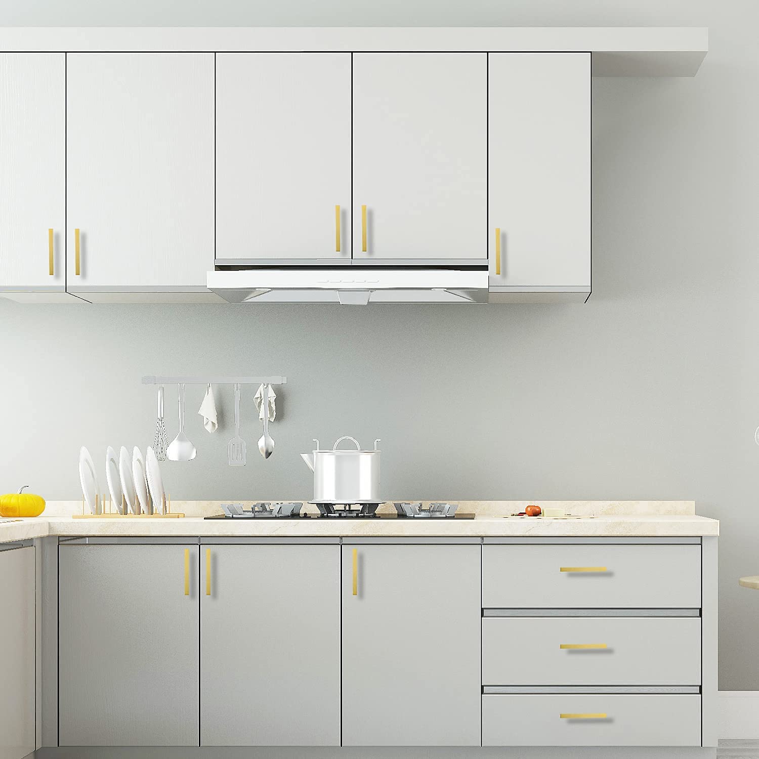 50 Pack Gold Cabinet Pulls 160mm - Stainless Steel Square Drawer Handles for Modern Kitchen & Bathroom Cabinets | Durable Cabinet Hardware for Drawers, Vanities & Furniture (LSJ12GD)