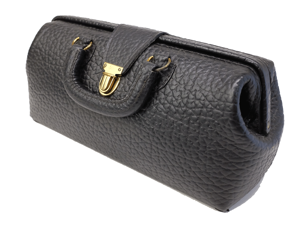 Vintage Black Leather Doctor's Bag with Embossed 