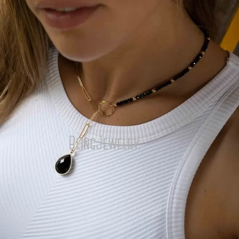10pcs Labradorite Moonstone Amethyst Tear Drop Lariat Necklace for Women - Elegant Stone Chain Choker Statement Jewelry for Bridesmaid, Gift & Everyday Wear | Boho Chic, Wedding & Party Accessories