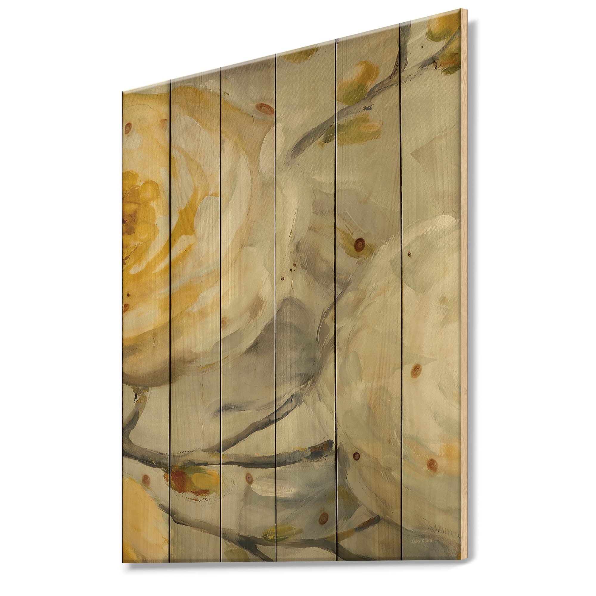 DesignQ Sunshine Yellow Flower Farmhouse Wood Wall Decor - Large Floral Wood Wall Art Panels Printed on Natural Pine - Perfect for Living Room, Bedroom & Home Office Decor