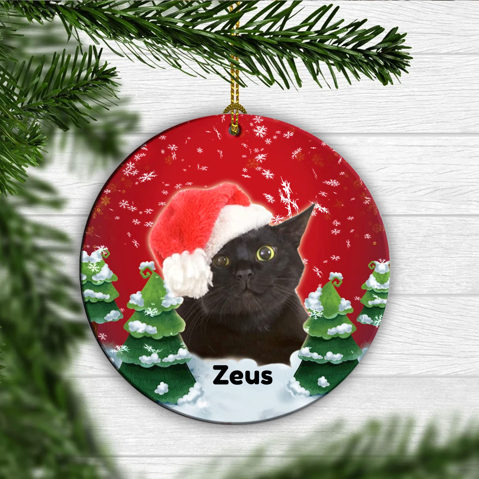 Personalized Black Cat Christmas Ceramic Ornament - Custom Name Cat Xmas Tree Decor, Cute Holiday Hanging Ornament for Cat Lovers - Perfect Gift for Christmas Tree, Home Decor & Cat Enthusiasts
