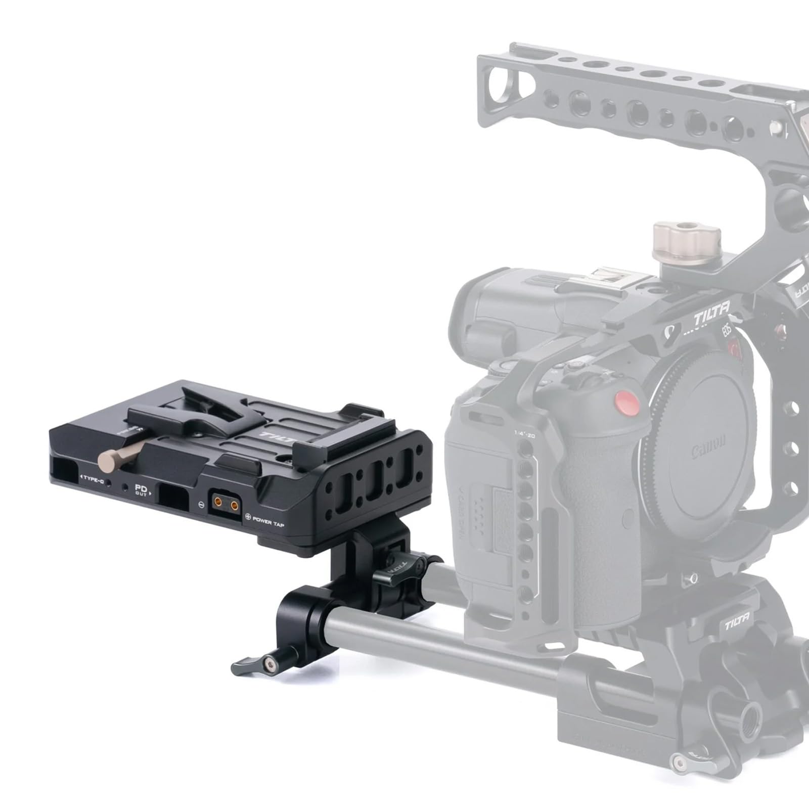 Tilta PD V Mount Battery Plate - 14.8V P-Tap Ports, 5V USB-C & 60W USB-C PD Port, 15mm LWS Rod Mount | Black (TA-BTP3-V-B) | Power Solution for DSLR Cameras, Cinema Rigs & Professional Video Equipment