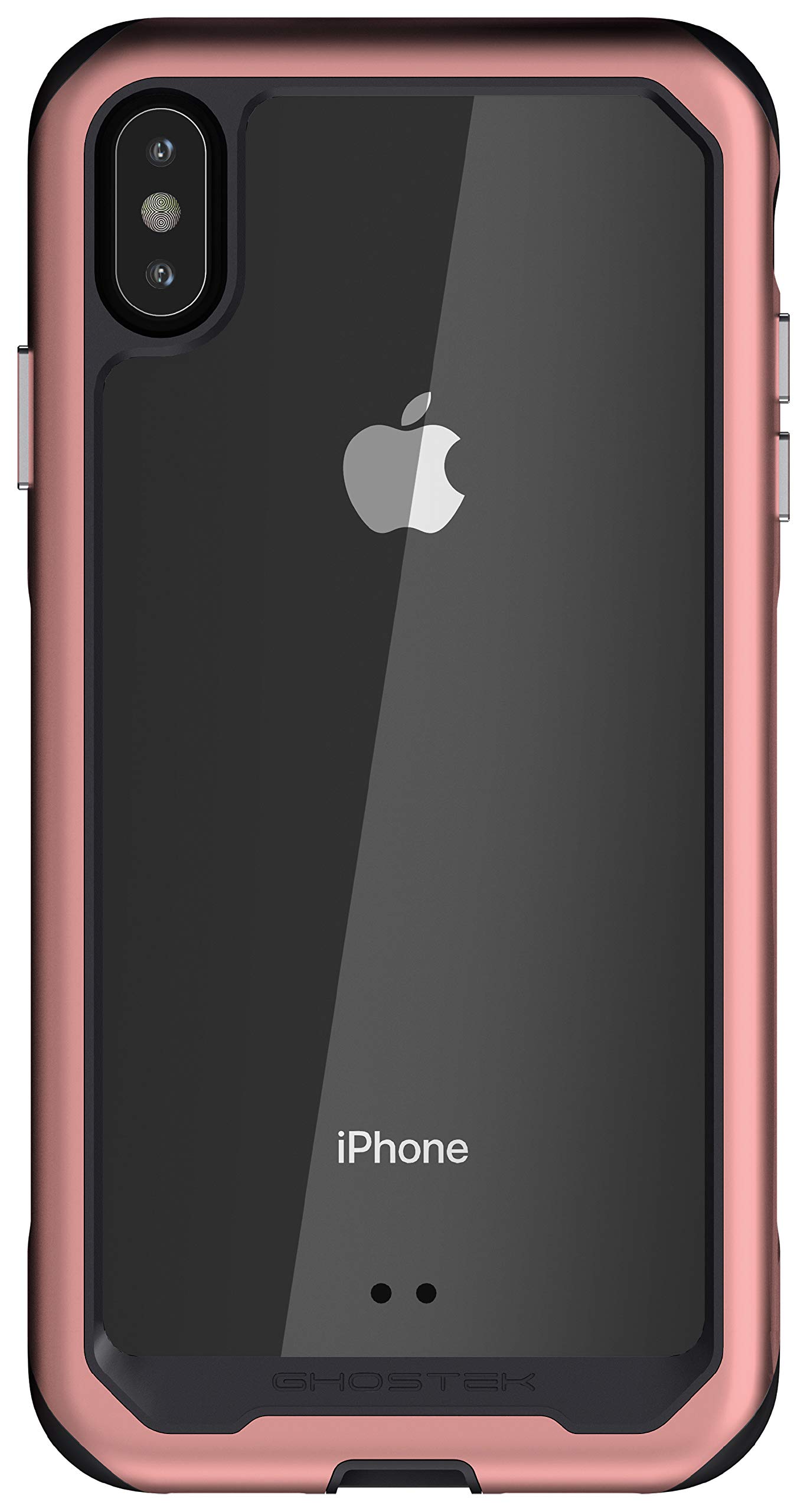 Ghostek Atomic Slim iPhone Xs Clear Case - Military Grade Shockproof Protection with Space Metal Bumper | Wireless Charging Compatible | Heavy Duty Aluminum Frame for iPhone Xs 5.8 Inch (2018 Model) - Pink | Perfect for Outdoor Activities, Travel & Everyday Use