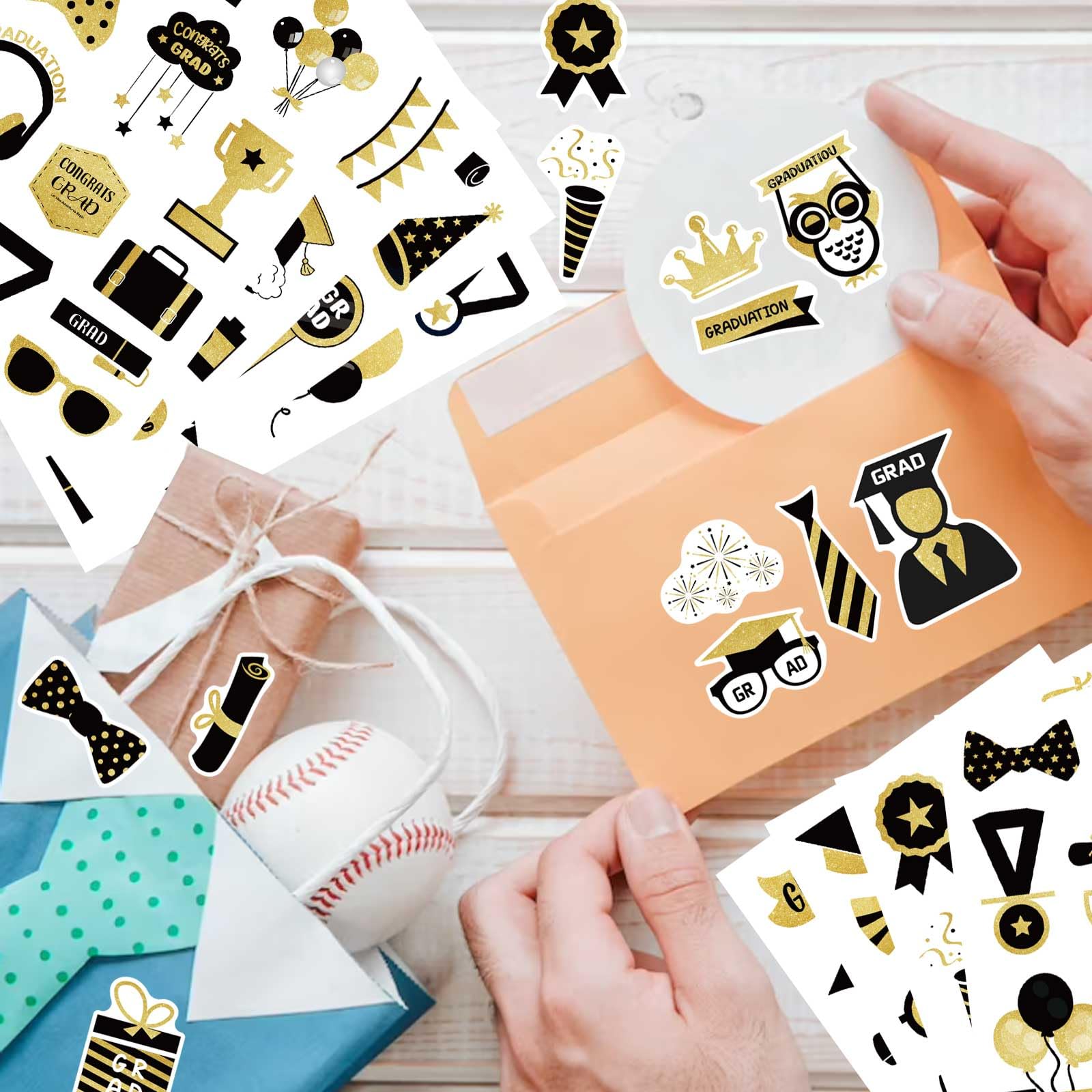206Pcs Graduation Stickers - Class of 2024 Decorative Stickers for Envelopes, Scrapbooking, Graduation Caps & Candy Labels | Perfect for Graduation Party Decorations, School Events & Gift Wrapping