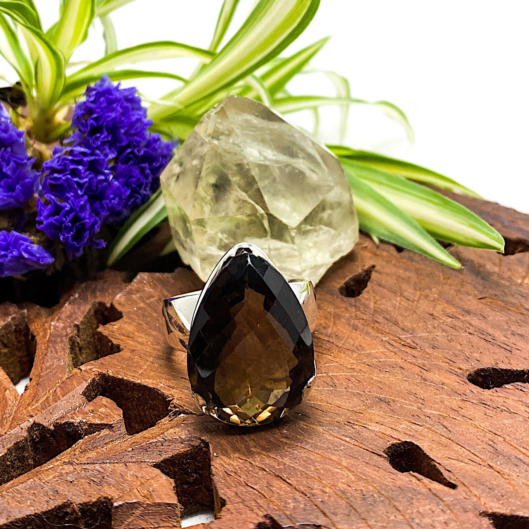 Natural Smokey Quartz Checkerboard Faceted Teardrop Pendant Necklace - 9.5mm Gemstone Jewelry for Women | Perfect for Meditation, Energy Healing & Boho Fashion