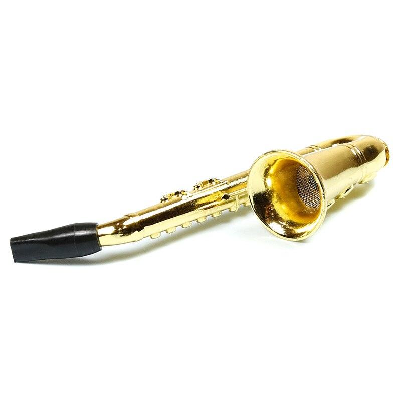 Unique Saxophone-Shaped Alloy Smoking Pipe - Portable 97mm Metal Tobacco Pipe for Hookah | Compact & Lightweight Design for Travel, Outdoor Use & Gifts