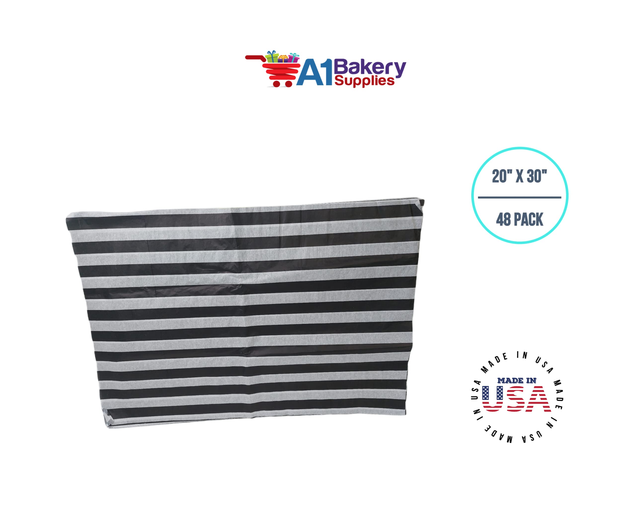 Premium Black & White Striped Tissue Paper 20x30 Inches - Bulk 48 Pack for Gift Wrapping, Party Decorations & Craft Projects