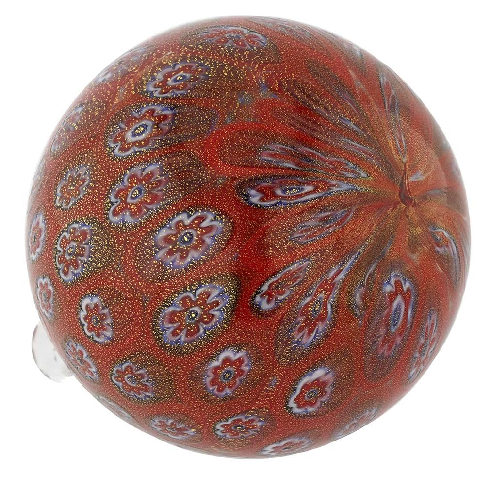 Venetian Murano Glass Christmas Ornament - Handcrafted Red Millefiori Bauble for Holiday Tree Decor & Festive Home Decoration