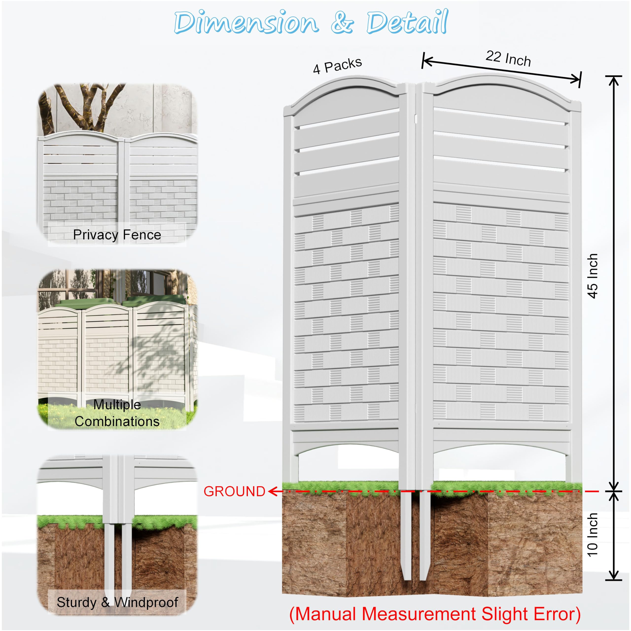 Outdoor Resin Privacy Fence Panels 4-Pack - Durable Weatherproof AC Unit Cover, Trash Can Screen & Pool Equipment Enclosure - Off-White | Perfect for Backyard, Patio & Garden Privacy Solutions