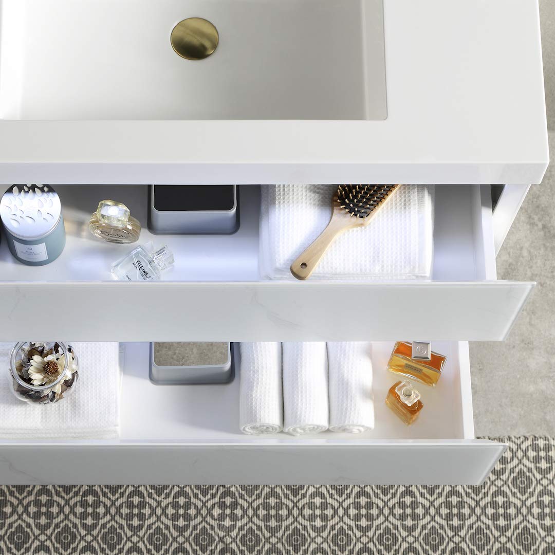 48 Inch LED Lighted Bathroom Vanity Sink Combo - Calacatta White with Adjustable Dimming Mirror Lights for Modern Bathrooms | Perfect for Master Bath, Guest Bath & Small Space Remodeling