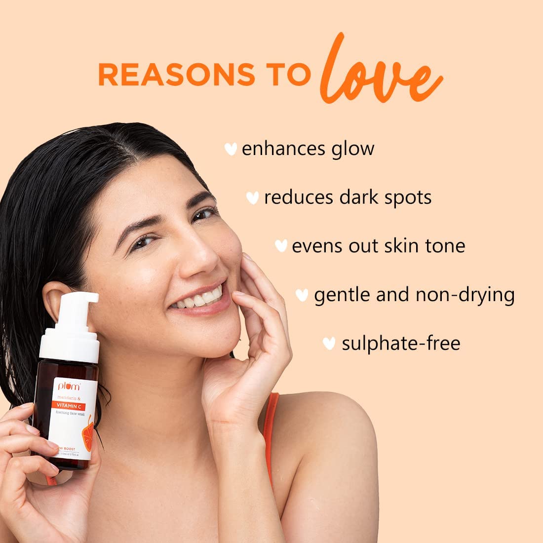 Plum Vitamin C Foaming Face Wash with Mandarin Extract | Brightening Cleanser for Glowing Skin | Gentle Sulfate-Free Formula for Hyperpigmentation & Dullness | 100% Vegan Skincare (110ml) | Perfect for Morning Routine & Pre-Makeup Cleansing